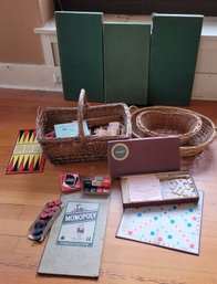 R4 Assorted Vintage Games (some Incomplete), Wooden Blocks, 3 Baskets, Green Felt Puzzle Boards