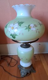 R2 Vintage Hurricane Green Floral Table Lamp