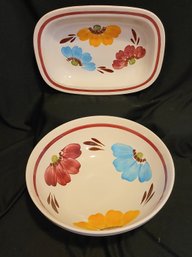 R2 Vintage CBM Faenza Forte Large 13' Fruit Bowl And 14' Serving Platter With Floral Pattern Made In Italy