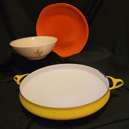 R2 Universal Cambridge 11' Windmill Bowl, Dansk 13' Large Bowl, Wooden Bowls And 2 Unidentified Metal Bowls