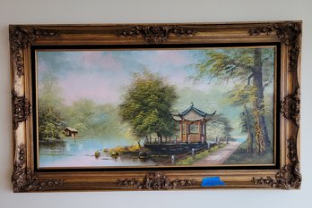 R2 Large Oil Painting Of A Gazebo By The Lake