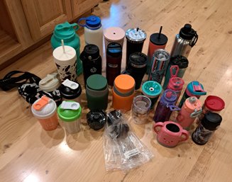 R2 Assortment Of Water Bottles, Shaker Cups, And Coffee Thermoses.