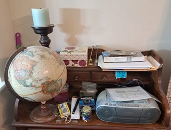R1 Globe, Candle Holder And Candle, Sony CD Radio Cassette- Corder,  Lasers, Staples, Batteries And Locks