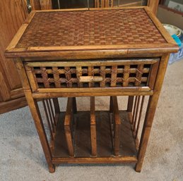 R1 Possible Bamboo And Wicker Side Table With Drawer And Magazine Rack