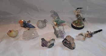 R1 Assorted Bird Figurines And Natural Crystals