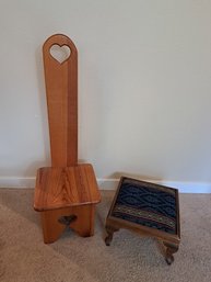 R1 Vintage Wood Step Stool And Upholstered Stool