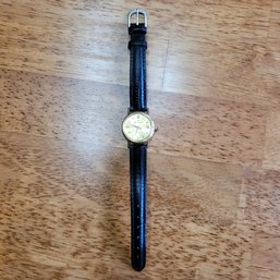 R6 Lucian Piccard Ladies 14k Gold And Genuine Leather Watch