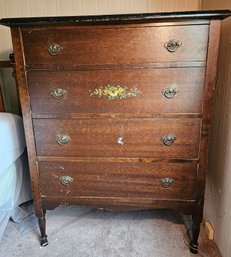 Rm5 Vintage-style Wood Dresser With Floral Pattern On Second Drawer
