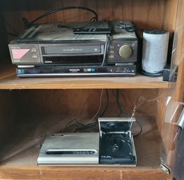 R1 Panasonic Blu-ray Player, Alexa Speaker, Bose CD Player, Panasonic Double Feature DVD/VHS Player,