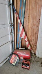 R0 Coca Cola BBQ, 6 Pack Of Coke In Glass Bottles And Wooden Carry Case, Flag, And Grill