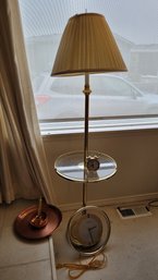 R1 Shiny Brass And Glass Table Lamp, Verichron Wall Clock, Copper Like Candle Holder, And Small Table Top Cloc