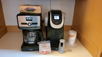 R2 Keurig 2.0, Mr Coffee 12 Cup Coffee Maker, And 2 Utility Drawers With Batteries, Lighters And Other Items