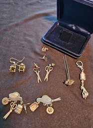 R1 Costume Jewelry To Include Earrings, Pins, Hair Pin, Purse Charm And Jewelry Box