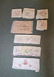 Collection Of Hand Embroidered Pillowcases, Napkins, Hankies, Dollies, And Other Items