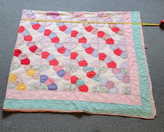 R12 Two Quilts, Bonnet Style Handmade Vintage Quilt, Unknown Style Handmade Vintage Quilt, Quilted Square And