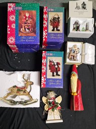 R7 Lot To Include 3 Traditions Santas, Small Figurines, And Additional Holiday Decor