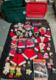 R7 Holiday Decor Including Garland, Headbands, Santa Wardrobe, And Dolls With Green Container