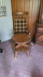 R2 Wooden Rocking Chair With Plaid Cushions And Side Table