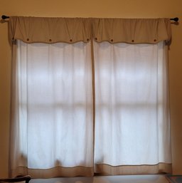 R1-10 Matching Neutral Curtains With Buttons And 2 Matching Curtain Rods