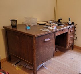 R2 Wood Office Desk And All Contents On Surface