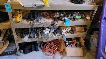 R0 All Contents Of Shelf Including Milwaukee Drill, Makita Charger, CB Radios, Ext Cords, And Other Items