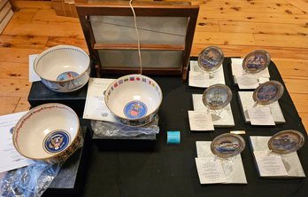 R3 Navy Plates With Light Display Box And Historical Society Bowls