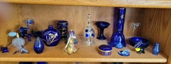 R4 Collection Of Blue Glass Knick Knacks, Figurines, Animals, Bells And Other Items