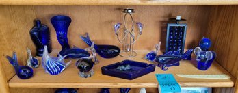 R4 Collection Of Blue Glass Animals, Vases, And Other Items