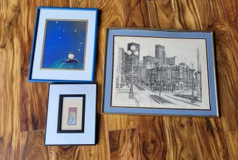 R4 Collection Of Wall Art Including Signed Sketch Of Old And NewSeattle 1972, And Others