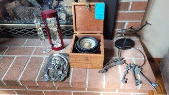 R4 U.s. Navy BU Ships 4 Inch Boat Compass, Galileo Thermometers, Metal Keys, Metal Sailor Art, Wooden Dolphin