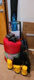 R4 Collection Camping Gear Including Coleman Sleeping Bag, Colman Bottle Top Stove, Propane Bottles And Other
