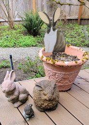 R00 Cement Bunny Figurines, Resin Terracotta Style Pot With Potting Soil And Others