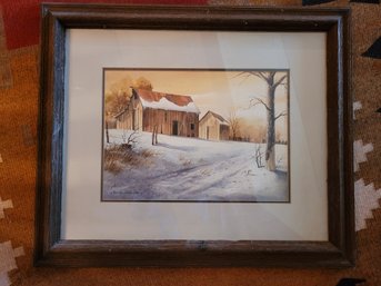 R1 Rustic Wood Framed 'winter Light' By Artist Roland L. Lee Signed Print