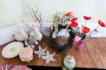 R5 Two Geese, One Pig, Cake Stand, Four Glass Starfish, Wreath, Candle, Rose Watering Tool, Faux Flowers