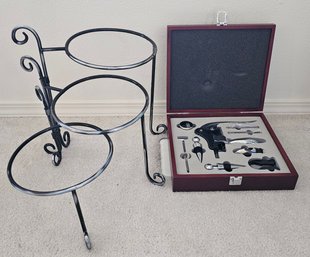 R3 Leed's 1400-86 Boxed Set Muckleshoot Casino Wine Opener And Three Tier Plate Serving Stand