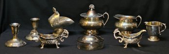 R2 Mix Of Silver Plated And Unmarked Dishes And Candlestick Holders