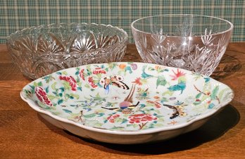 R2 Vintage Chinese Celadon Plate And Two Glass Serving Bowls