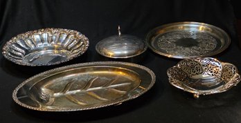 R2 Mix Of Silver Plated And One Possibly Sterling Silver Platters And Silent Butler