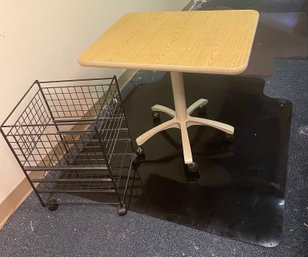 Two Office Floormats, A Rolling Table, And A Rolling File Cart