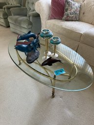 Glass Top Coffee Table, Candle Holders, Puzzle, Dolphin Sculptures