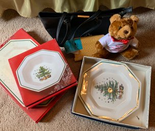 Aldo Purse, Nikko Classic Collection Christmas Platter And Two Plates, Photo Wallet, Stuffed Bear