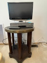 Sharp TV, Go Video DVD And VHS Player, Chess Table, Staples Power Block