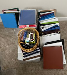 Collection Of Binders, Highlighters, Pens, And Notebooks, Paperclips,