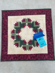 Handmade Red, Green, And Tan Quilt