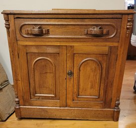 R2 Vintage Wooden Cabinet, Missing One Wheel