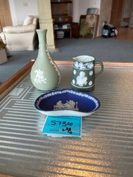 Wedgewood Jewelry Dish And Vase, And Wedgewood Style Cream Pitcher