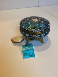 Moser Turquoise Enameled Footed Trinket Box And Shell Box