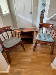 Two Stickley Stamped Dining Table Chairs And A Small Bookcase/magazine Rack