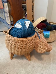 Pig Shaped Knitting Basket, Round Knitting Basket, And Yarn