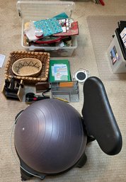 Exercise Ball With Stand, Baskets, Small Office Supplies